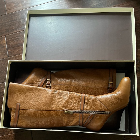 New in box Coach Adair Saddle Pebble Grain Leather Knee High Wedge Boot - Picture 13 of 13